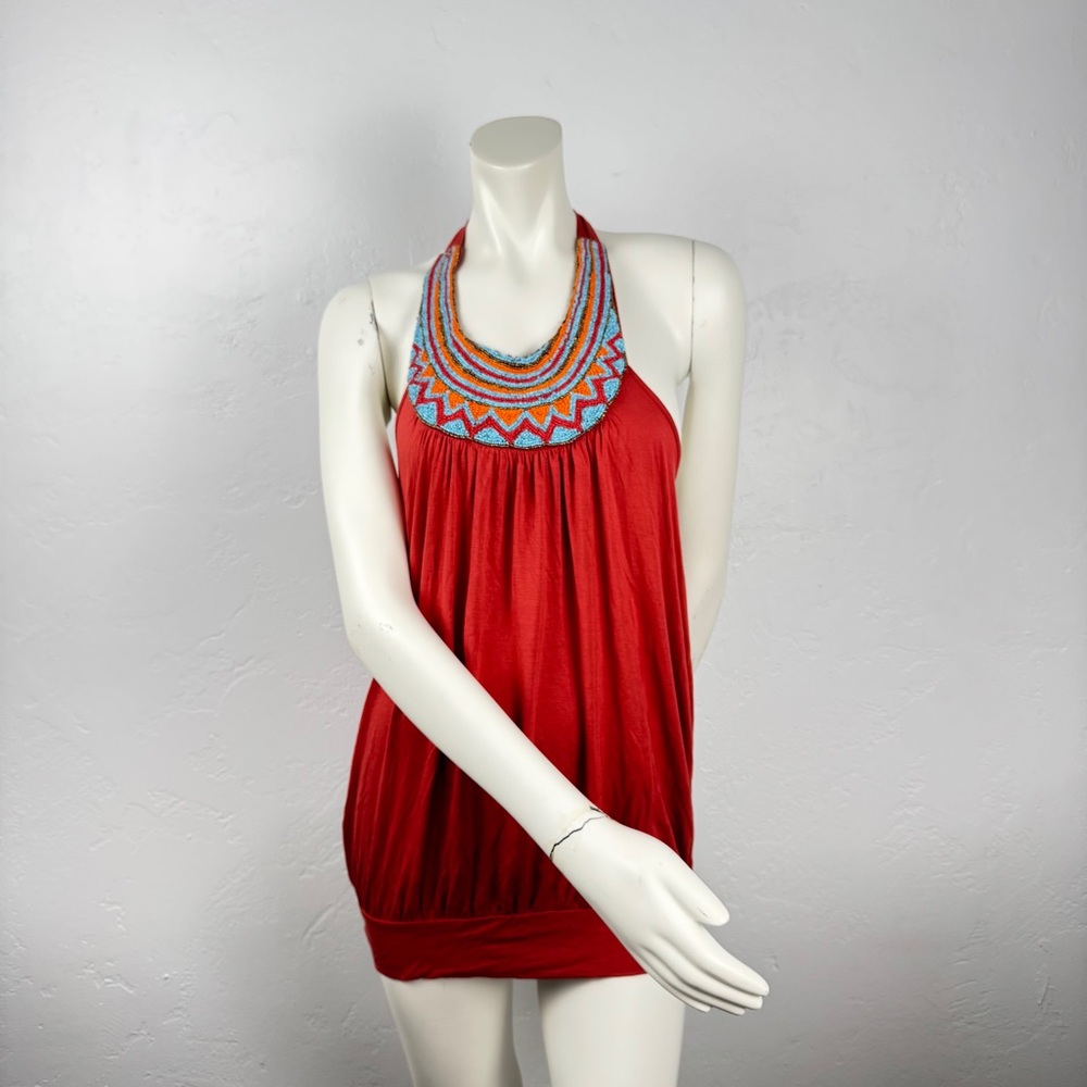 Vintage Y2K Twenty One Beaded Halter Top Micro Mini Dress Size Small Boho Fairy - Picture 11 of 11